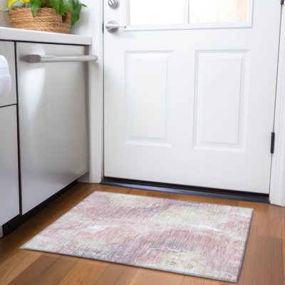 Machine Washable Indoor/Outdoor Xhevrie Pink Rug