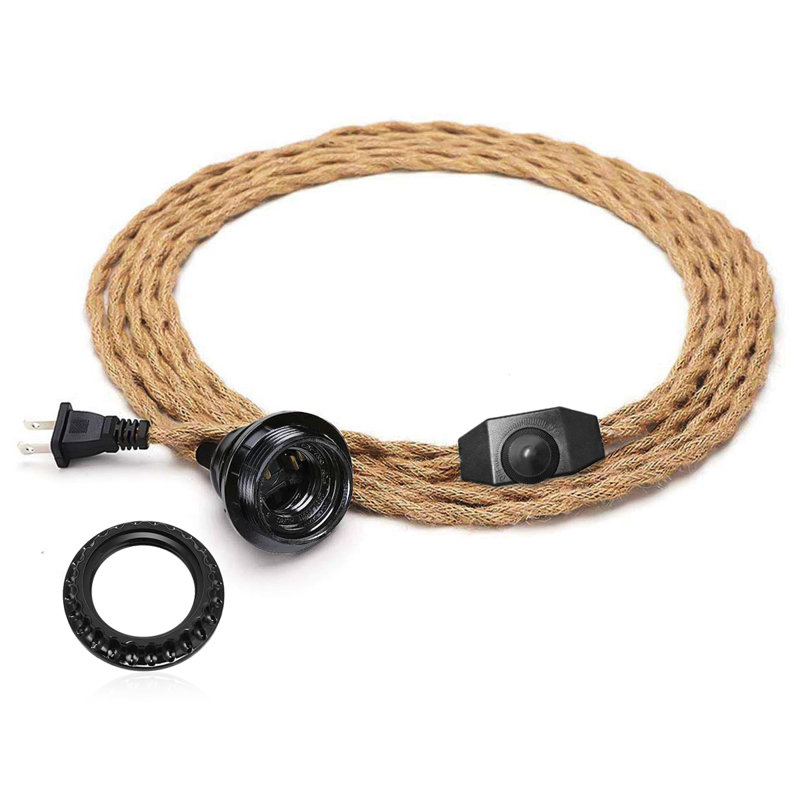 Pendant Light Cord Kit Hemp Rope With Dimmer, Vintage Hanging Lighting Cord(Shade Not included)