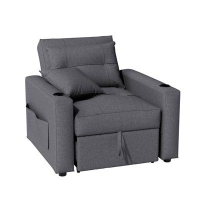 Single 36 3-in-1 Pull Out Convertible Sleeper Futon Sofa With Cushions Squared Arm by Latitude Run