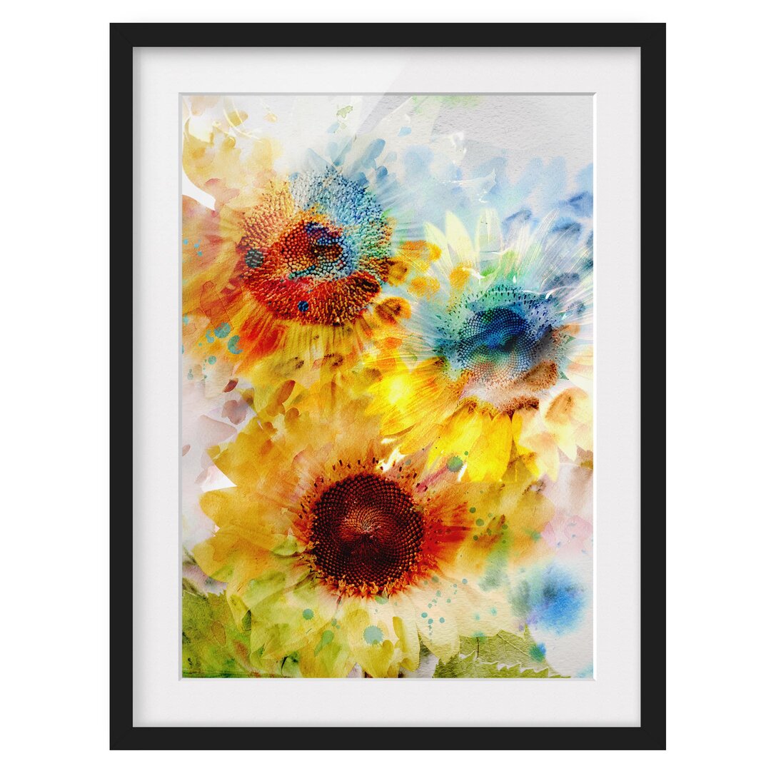 Gerahmtes Poster Watercolour Sunflowers