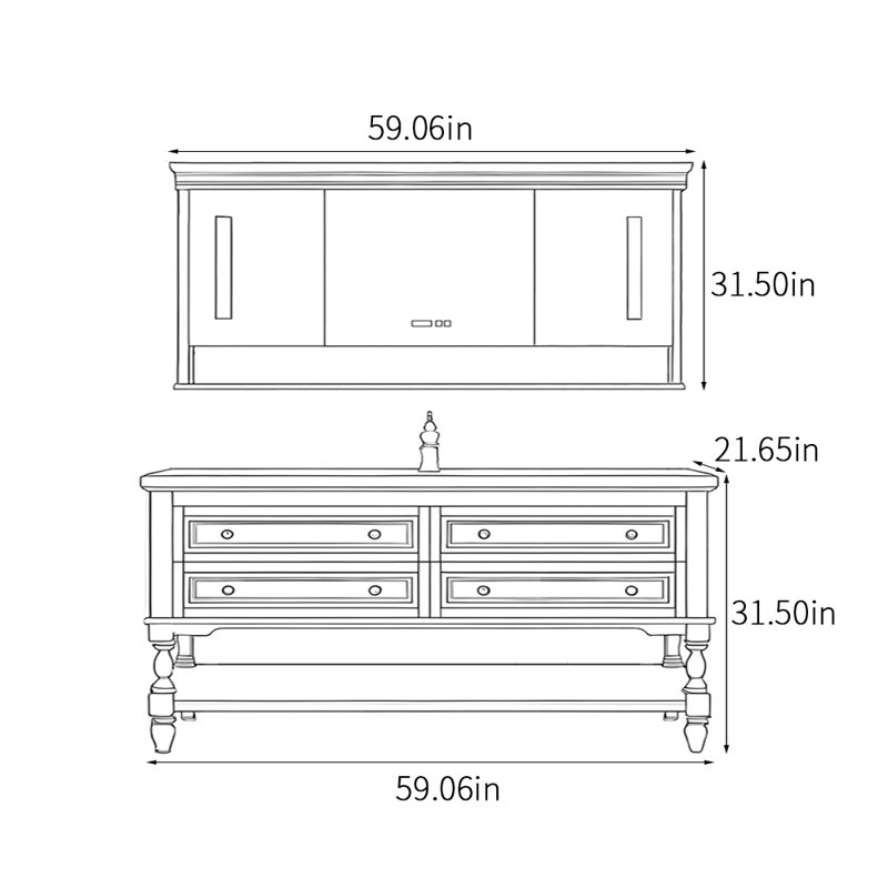 Armoire de salle de bain américaine rétro, Brun, H 31,5 po x l 59,06 po x P 21,65 po