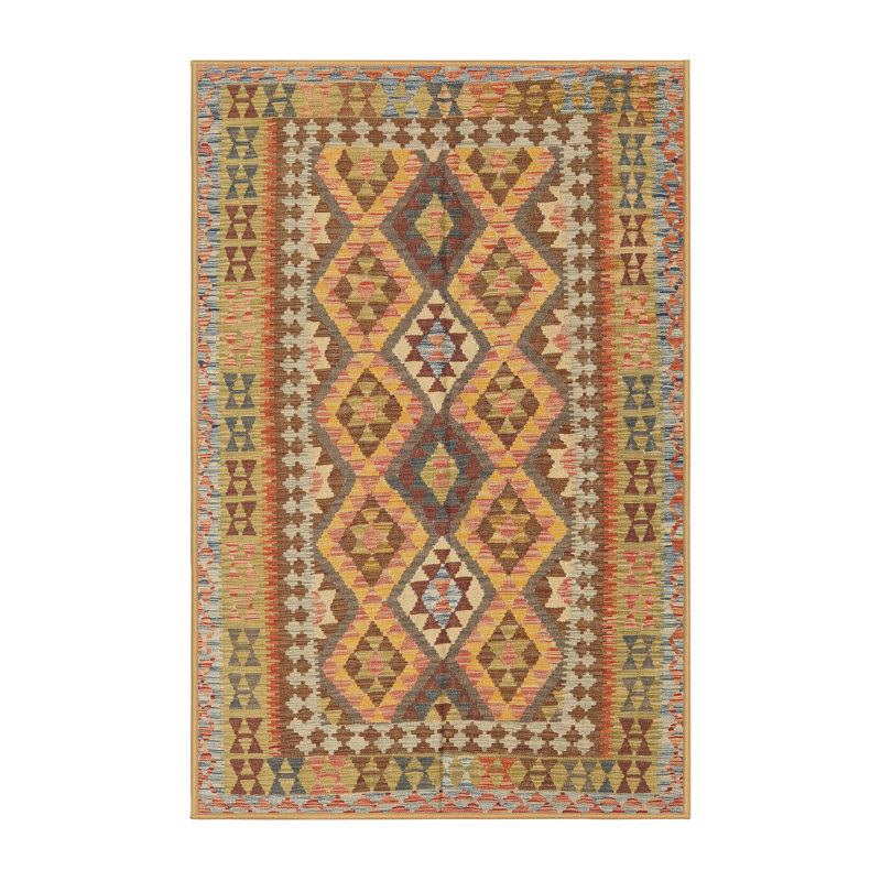 Tapis orange / jaune / vert Bhatade, Rectangle 5 pi x 7 pi