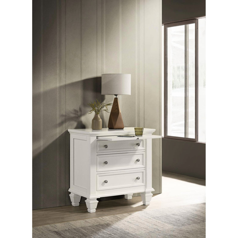 Table de chevet Charmant 3 blanc crème avec plateau escamotable amovible Mécanisme rétractable élégant