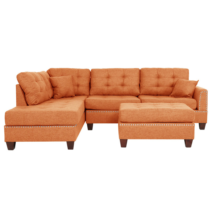 Ensemble de canapé modulaire réversible 3 pièces avec repose-pieds de couleur agrume, Orange / orange tropical