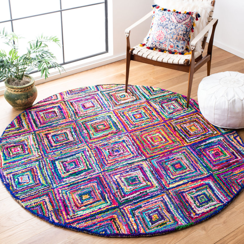 Tapis de performance géométrique touffeté à la main Anaheim Nantucket, Rond 4 pi