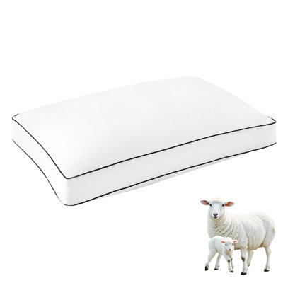 King Gusseted Australian Wool Blend Bed Pillow with Cotton Cover, 1-Piece (White)