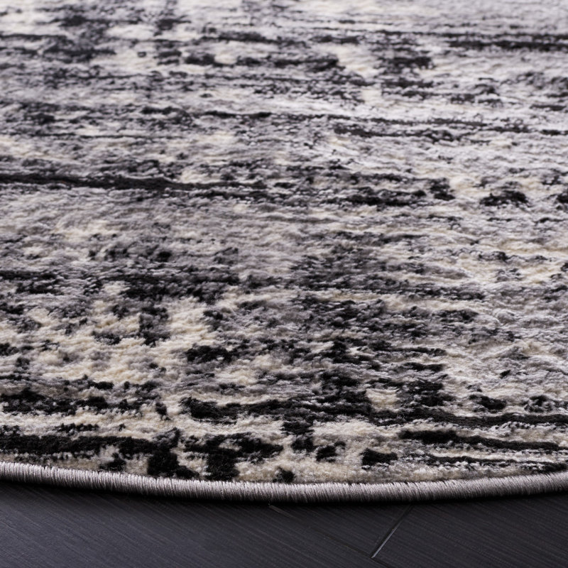 Abstract Power Loom Black/Ivory Area Rug, Rectangle 5'3" x 7'6"
