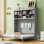 Grand lit escamotable mural avec tablettes supérieures et USB, gris