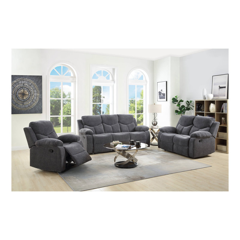 Kalen Grey Chenille Sofa w/ Drop Down Table