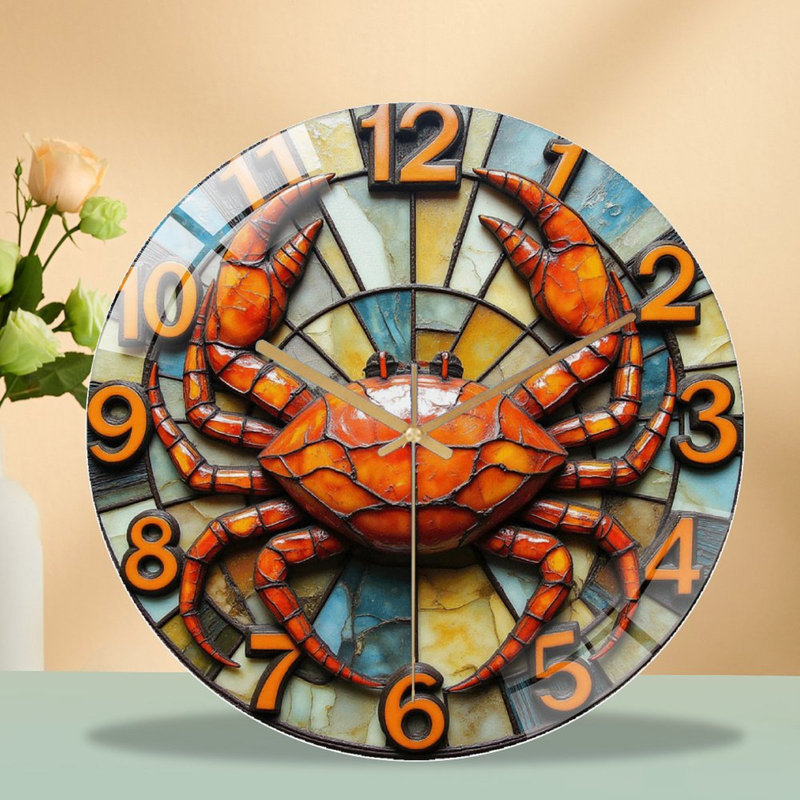 Horloge murale rétro en forme de crabe, horloge murale moderne en verre 12 po