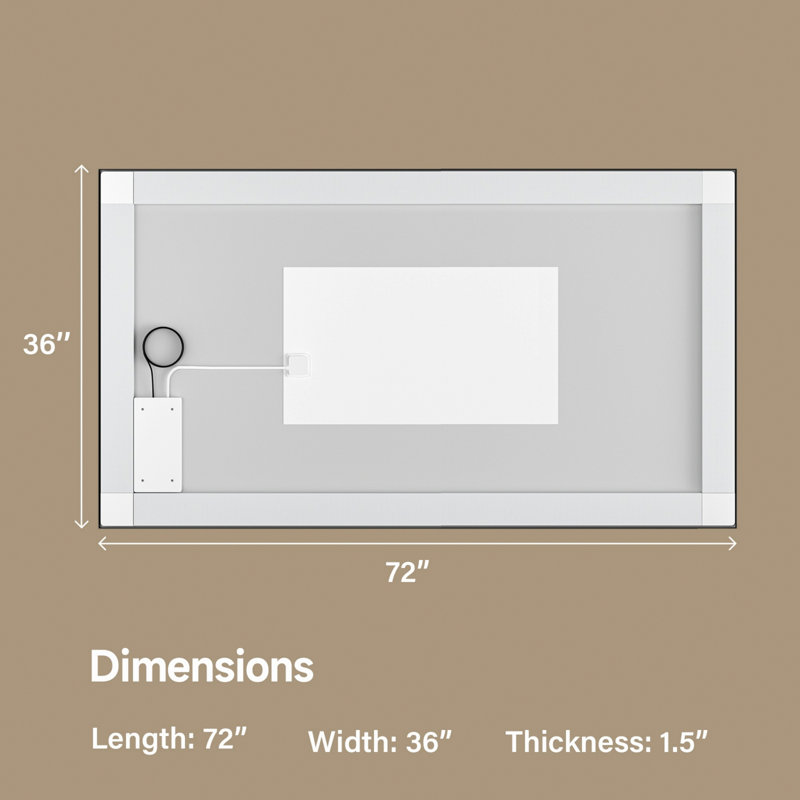 Miroir avec bandes lumineuses à DEL pour la salle de bain, 36 po x 72 po