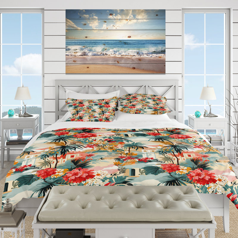 Urban Jungle City Floral Duvet Cover, King Duvet Cover + 2 King Shams