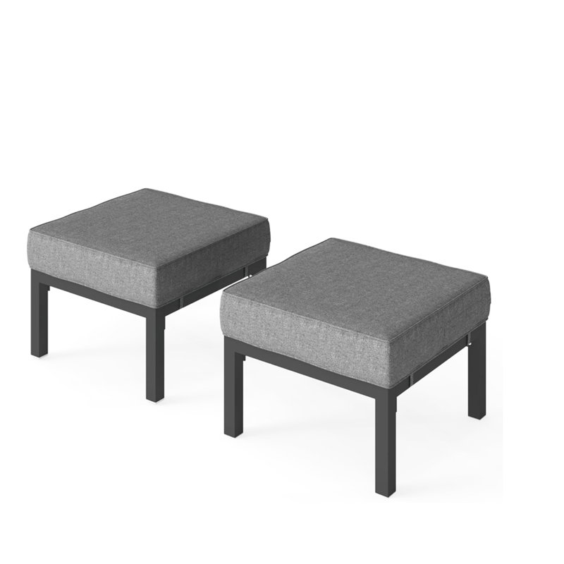 Ensemble de 2 repose-pieds de patio en aluminium de 24 po avec coussins gris foncé et repose-pieds toutes saisons