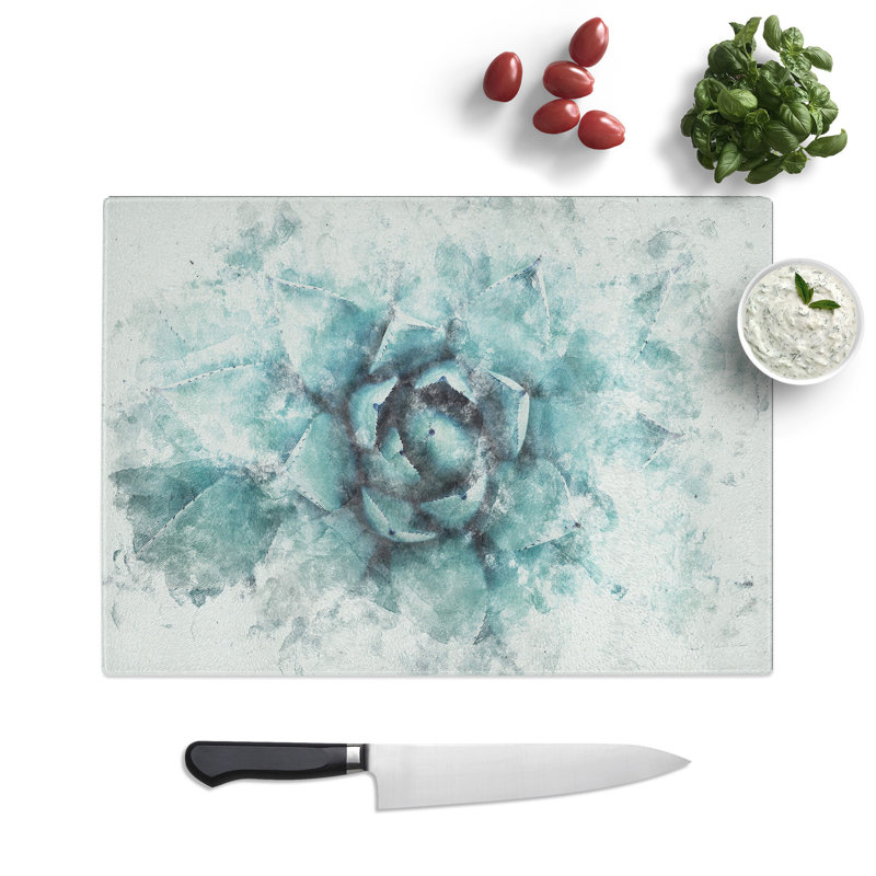 Tempered Glass Centre of a Green Succulent Plant Chopping Board, 20 cm x 28.5 cm