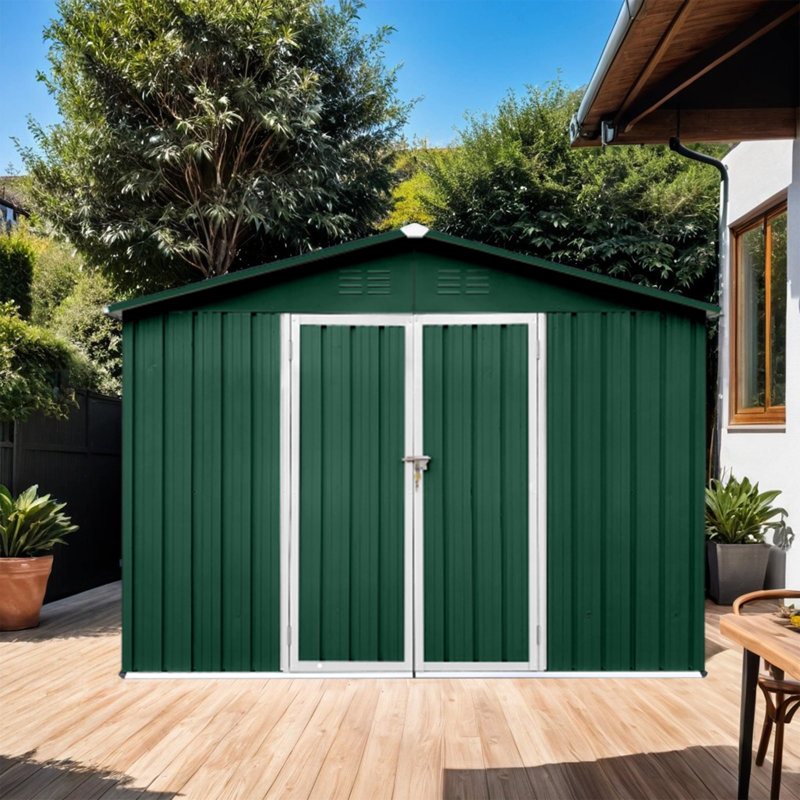 Remises de jardin en métal pour l'extérieur, Blanc / vert