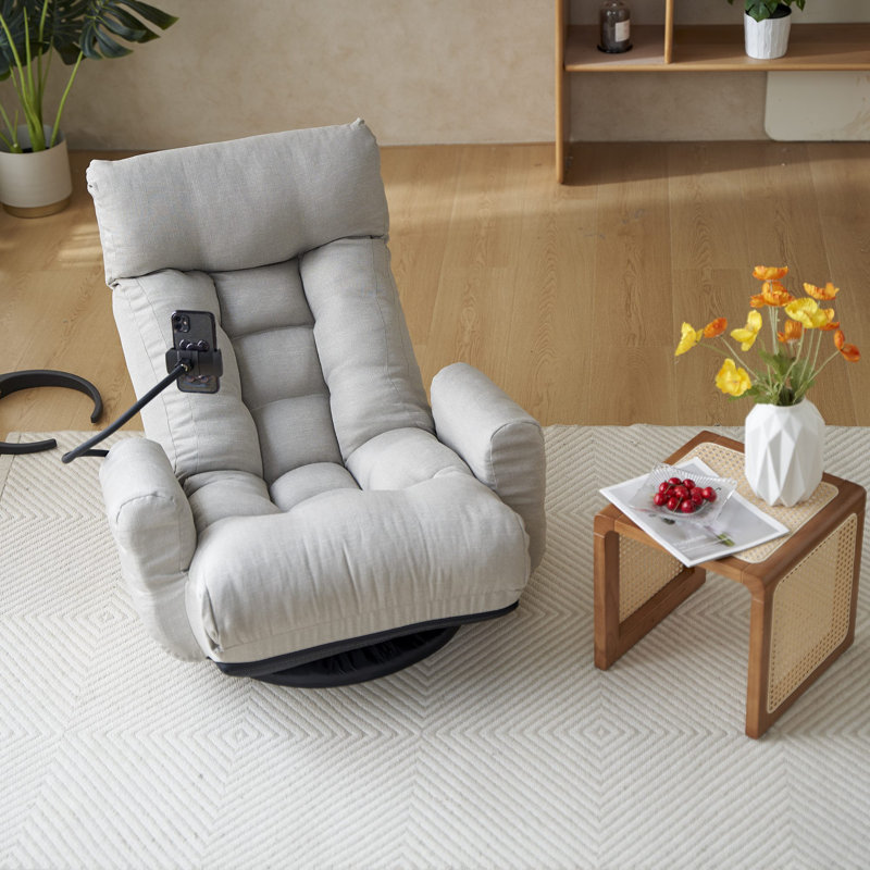 Isabelle & Max Upholstered Manual Swivel Rocker Recliner with Phone Holder, Grey