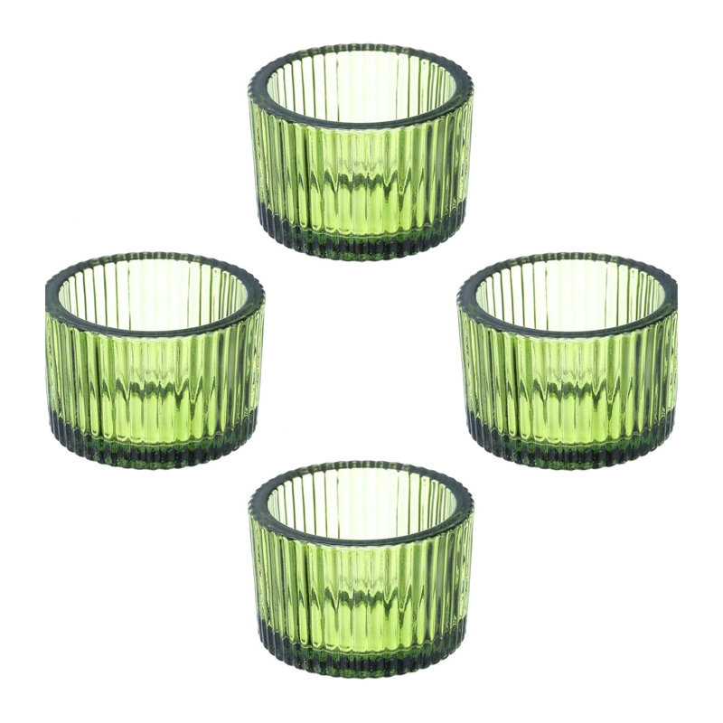 4 bougeoirs en verre vert 4 pièces