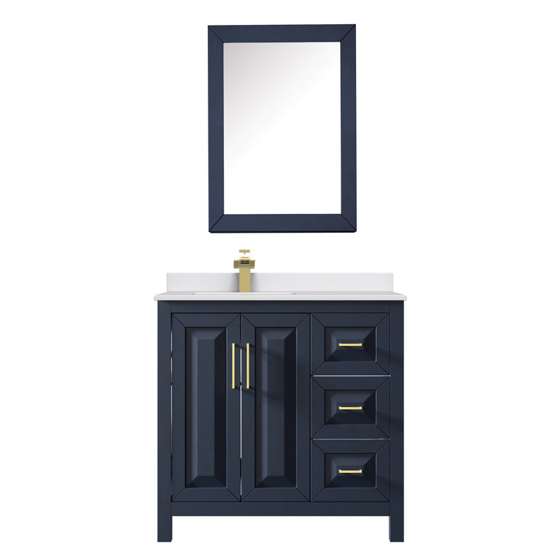 Daria 36'' W Single Vanity, White Cultured Marble, Dark Blue, Brushed Gold