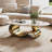 49.2" Faux Marble Oval Coffee Table, Contemporary Gold Stainless Steel Base, Modern Center Table For Living Room-1220398848