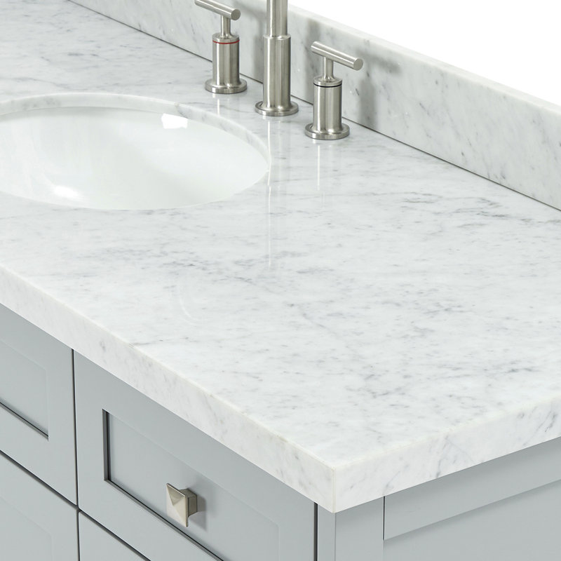 ARIEL Monroe 54 Single Sink Bathroom Vanity with Carrara Quartz Top, 55", Carrara White Marble, Gray