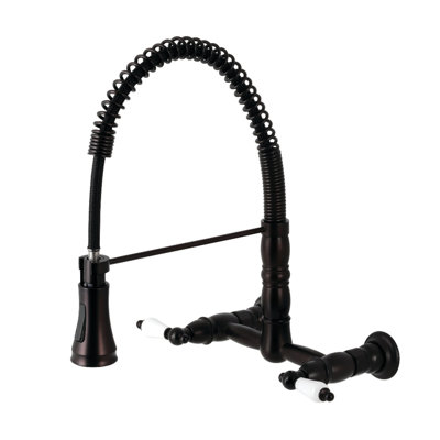 Kingston Brass Heritage Double-Handle 2-Hole Wall-Mount Pre-Rinse Bridge Kitchen Faucet