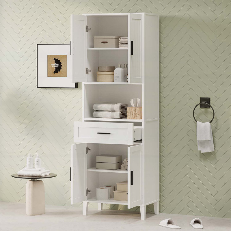 Modern Bathroom Cabinet with Drawer,Soft-Close Doors,and Open Storage,Versatile Storage Layout, White