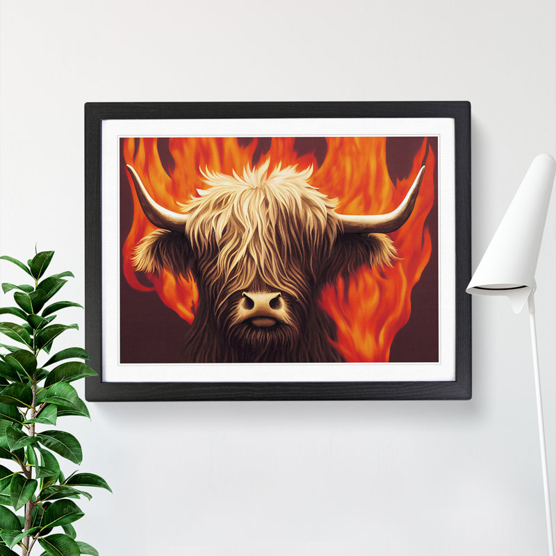 XH1022-9417X Unforgettable Highland Cow - Single Picture Frame Print, 46cm H x 64cm W x 2cm D, Black Framed