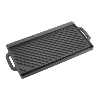 Reversible Cast Iron Grill and Griddle 20x9 in with Handle, Ideal for BBQ, Eggs, Pancakes, Burgers, Dual-Sided Cooking Surface, Portable Rectangular Cookware for Oven, Gas Stove, Grill, and Campfire