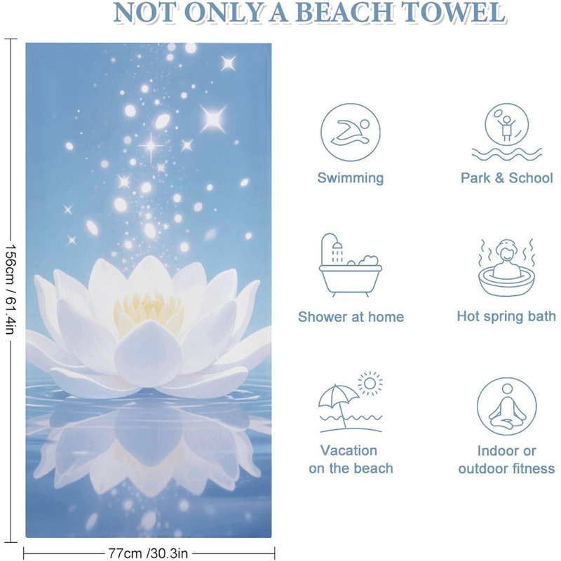 Serviette de plage en microfibre à séchage rapide et fleurs de lotus, 50 x 60 po