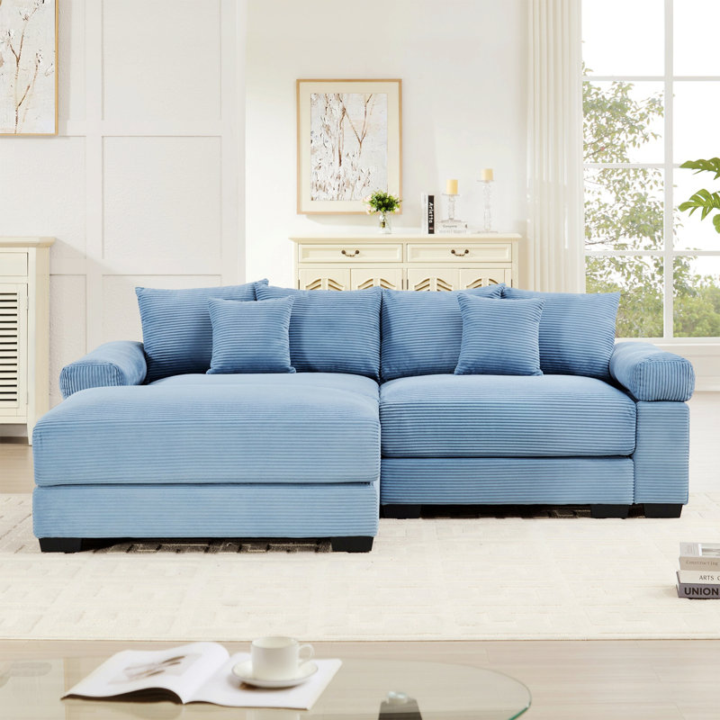 Canapé modulaire surdimensionné en L surdimensionné en tissu velours côtelé, Bleu, H 34,2 po x l 92 po x P 33,8 po, 2