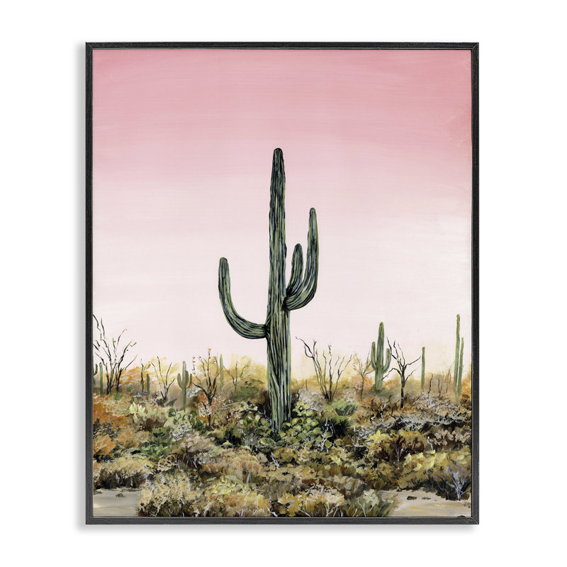 Estampe numérique Saguaro Glow Cactus, conception de Georgie Harrison, H 14 po x l 11 po, Giclée encadrée noir minuit