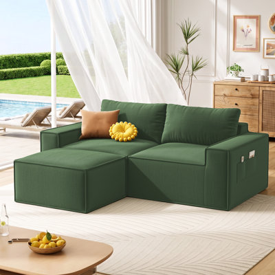 Canapé d'angle en velours côtelé de 203 cm de large avec assises profondes, pour salon