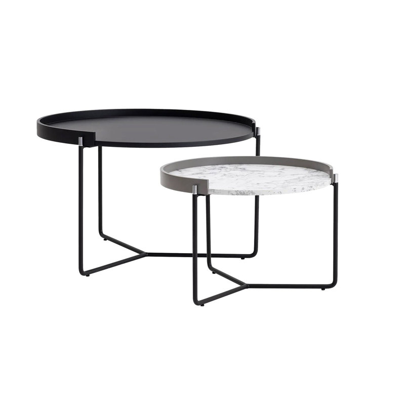 Modern Nesting Table Set (2 Pieces), Anthracite Color, 31.5 x 20.1 x 31.5 inches & 23.6 x 16.1 x 23.6 inches | 100% MDF with Metal Legs, Stylish Marble Finish | Perfect for Industrial Home Décor & Space-Saving Solutions