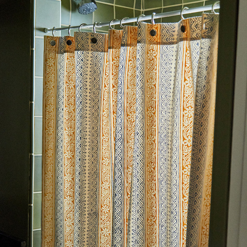 Striped Shower Curtain, Slate/Mustard