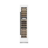 ZLINE Autograph 18 in. White Matte 68 Bottle Right Hinge Column Wine Cooler with Bronze Accents