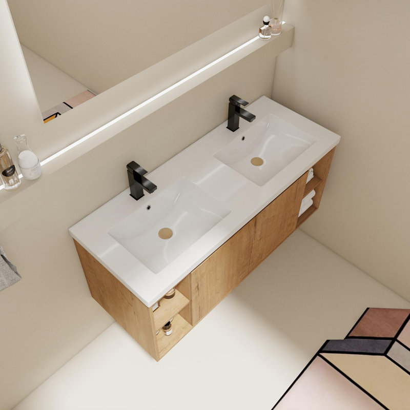 Meuble-lavabo double mural 48 po avec plateau en plastique Rosalba
