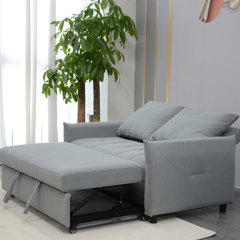 Canapé-lit convertible 3 en 1 avec dossier ajustable, coussins, poches de rangement latérales et port USB pour le salon
