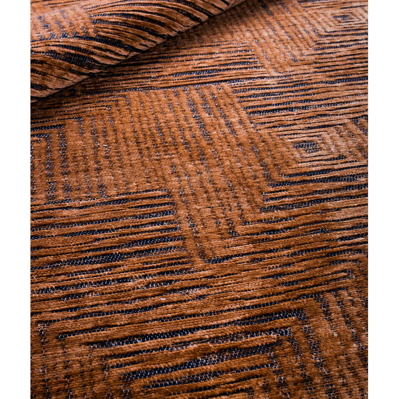 Tapis géométrique en polyester fabriqué à la main à motif géométrique orange, Rectangle 5 pi 3 po x 7 pi 7 po