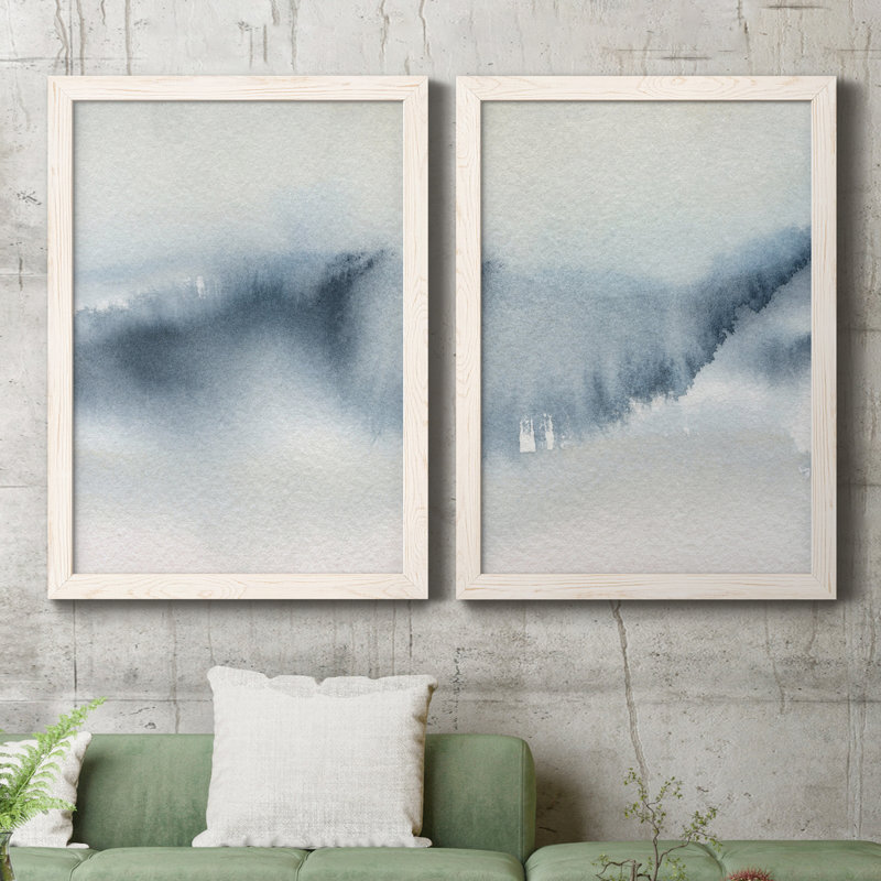 «Summer Rain I», ensemble de 2 peintures sur toile encadrées, Blanc, H 24 po x l 36 po x P 1,5 po