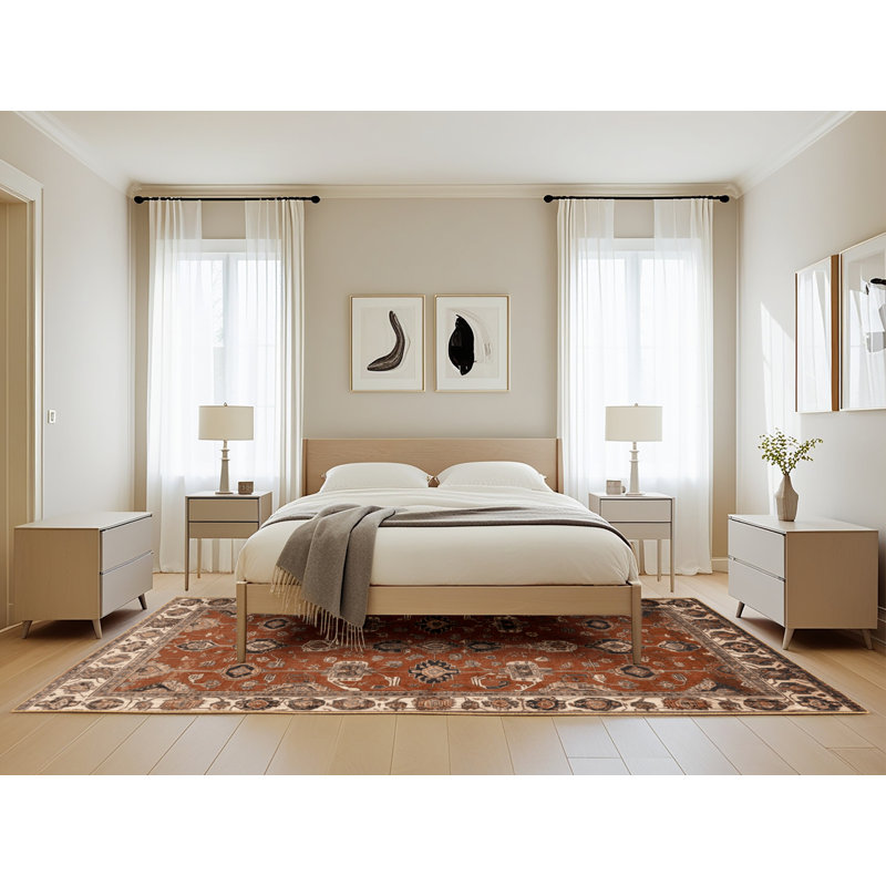 Machine Washable Persian Brown Area Rug, Rectangle 5' x 8'