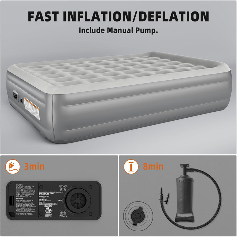 Lit à air 18 po pour lit moelleux et moelleux avec pompe électrique interne