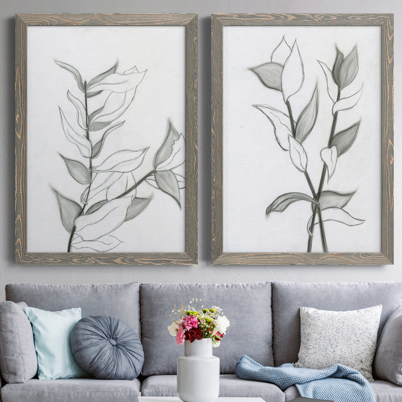 CHARCOAL FOLIAGE I - impression 2 pièces, Encadré gris, H 31,5 po x l 47 po x P 1,5 po