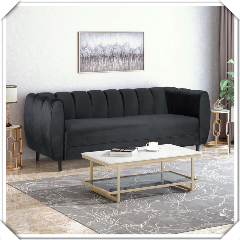 Velvet 3-Seater Sofa For Sophisticated Home Interiors, Black
