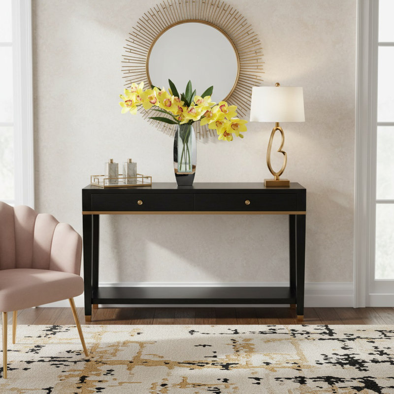 Arrangement d'orchidées dans un vase miroir, Jaune
