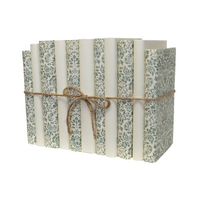 Livres décoratifs - Ensemble de livres sur papier damassé crème sauge - 1 pied de livres verts