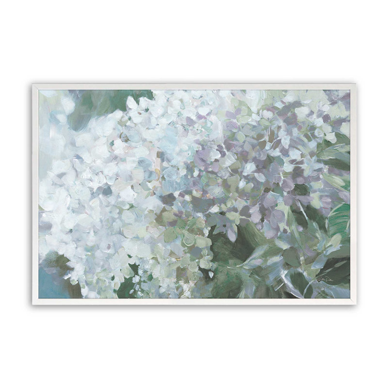 Motif d'hortensias luxuriant, H 9 po x l 11 po, Blanc, Reproduction encadrée sans passe-partout
