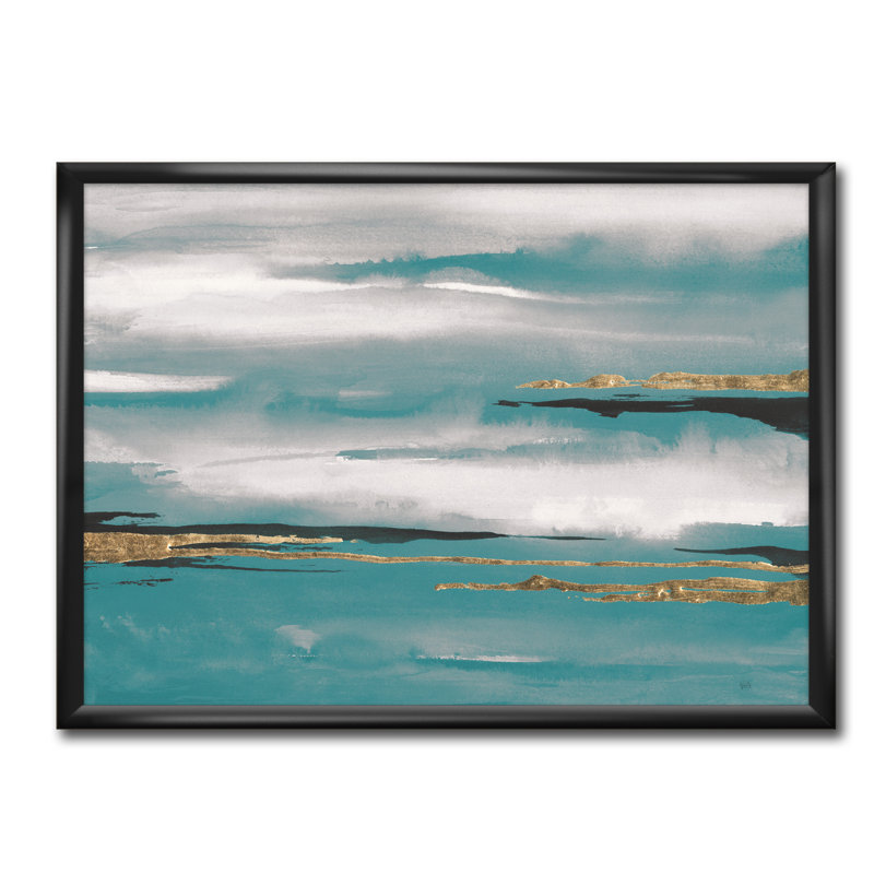 «Glam Teal Watercolor II», reproduction sur toile encadrée, H 20 po x l 20 po x P 1 po, Cadre noir