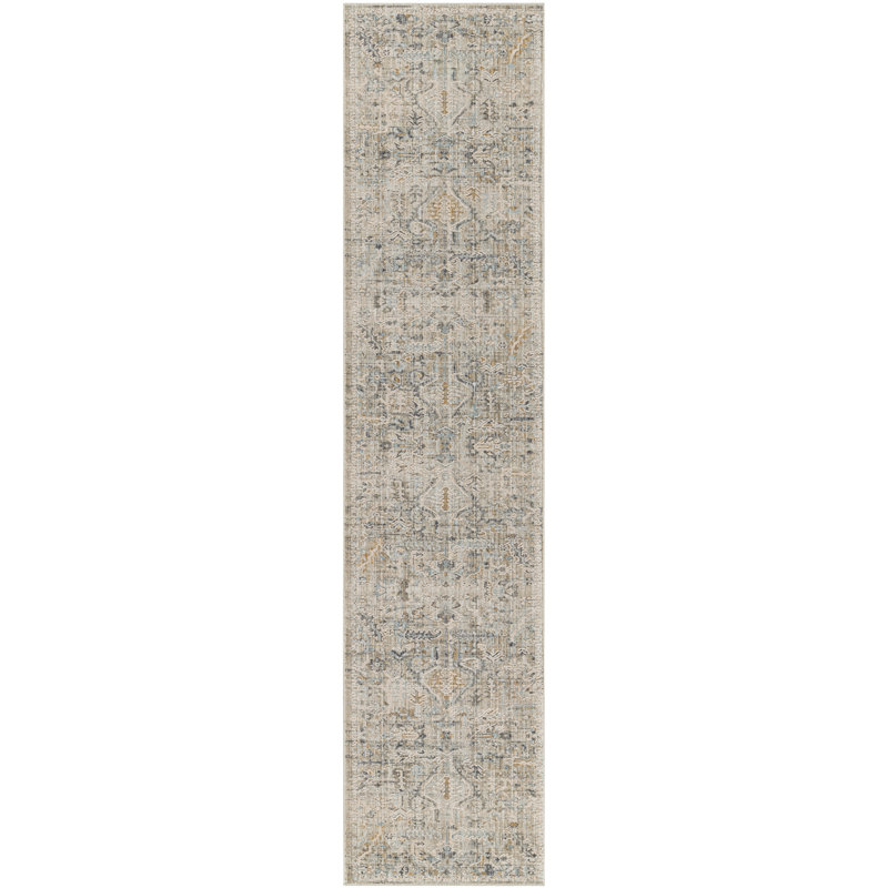 Tapis rectangulaire tissé à la machine à motif floral gris / brun clair / brun, Tapis de couloir 2 pi 3 po x 12 pi