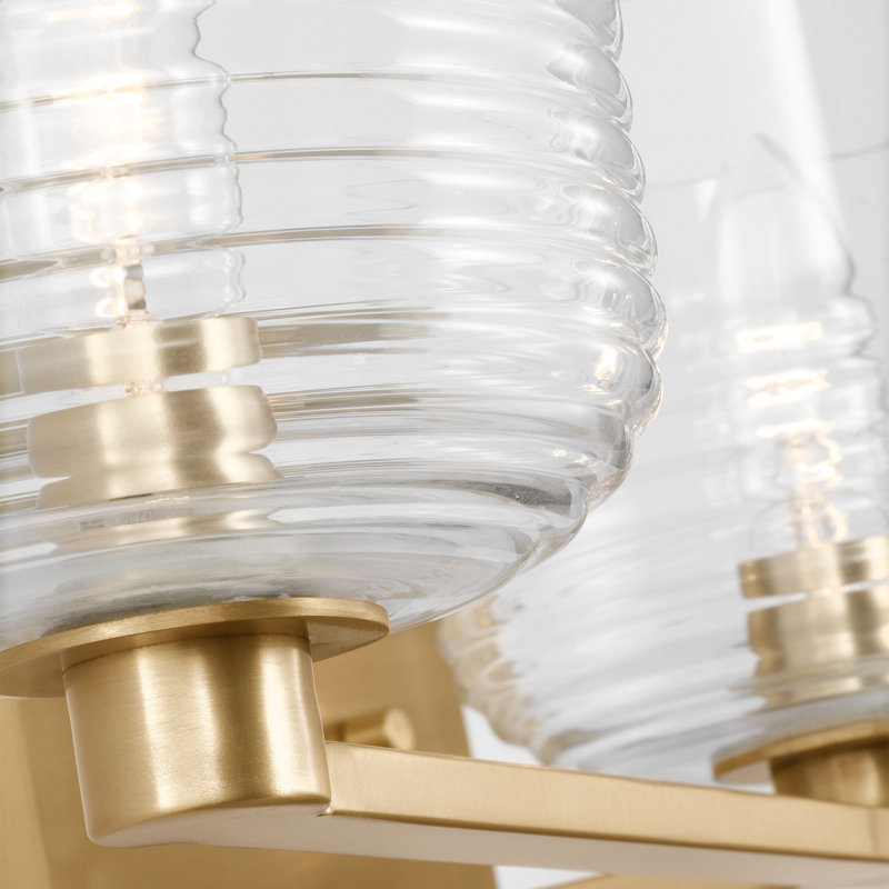 Lochdale Bathroom Bedroom Wall Fixture With Clear Ribbed Shade, 6.125" H x 24.25" W x 7.875" D, Satin Brass, 3 Lights