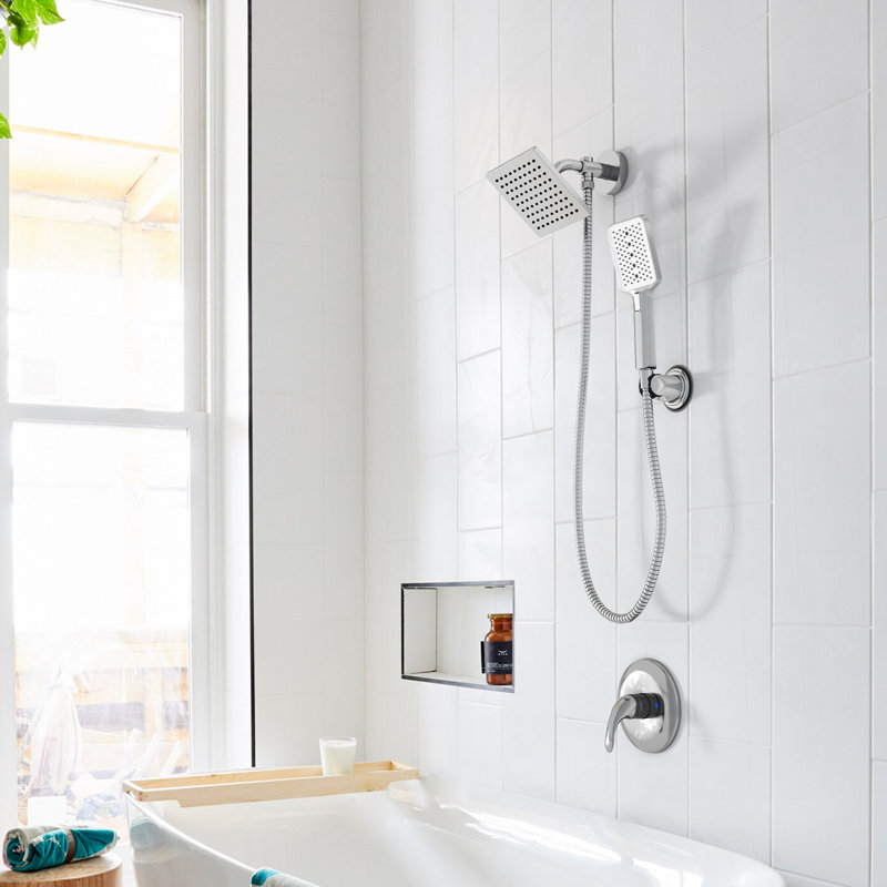 Ensemble de pommeau de douche mural rectangulaire en acier inoxydable avec douche à main, Chrome poli